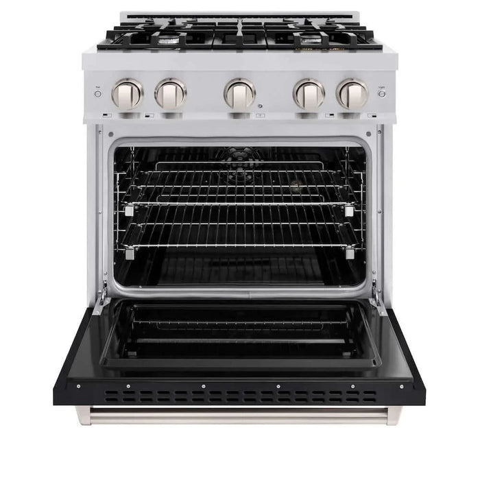 ZLINE 30" Dual Fuel Range, Gas Cooktop, Electric Convection Oven Stainless Steel, Black Matte Door CDR-BLM-30