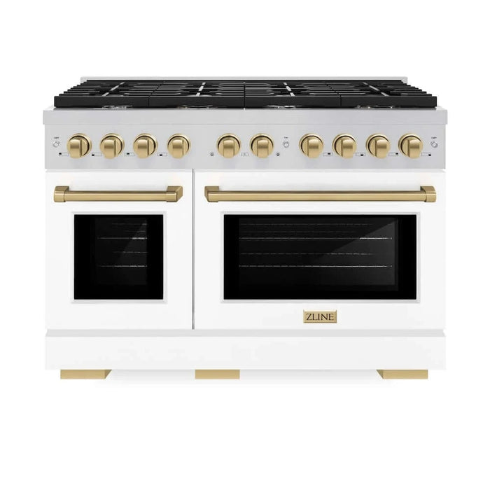 ZLINE 48"Gas Range, Convection Oven White, Champagne Bronze, SGRZ-WM-48-CB