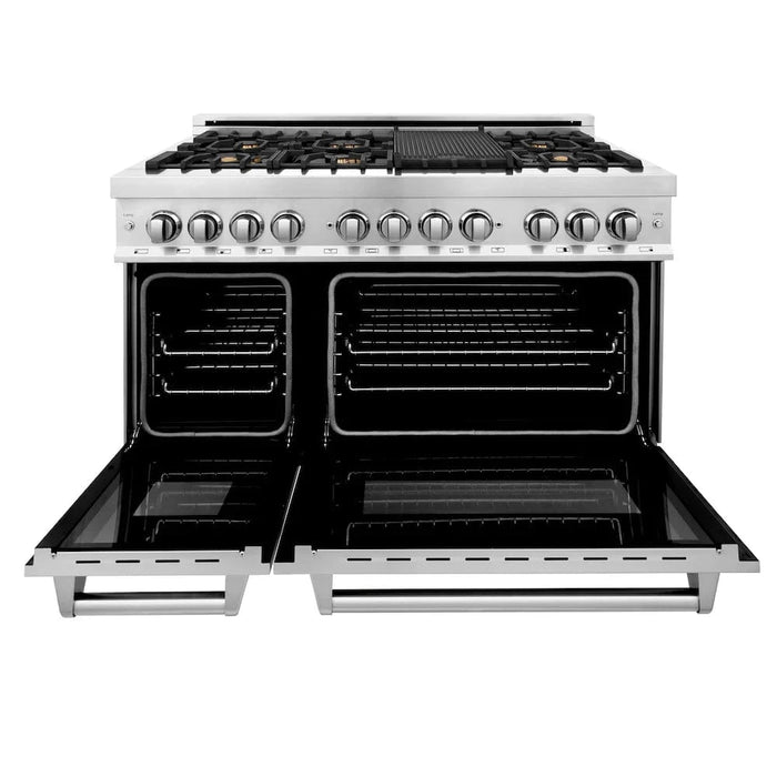 ZLINE 48" Gas Burner/Electric Oven Range Stainless, Brass Burners, Griddle RA-BR-GR-48
