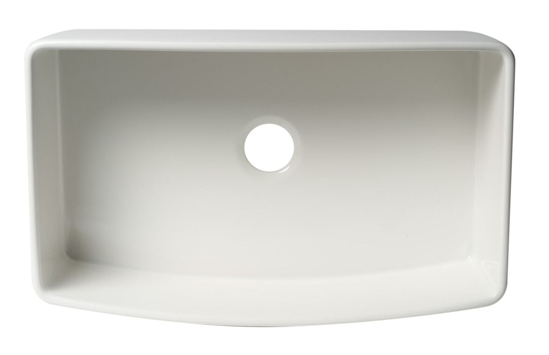 ALFI Brand White Smooth Curved Apron 33" Single Bowl Fireclay Farm Sink ABFC3320S-W