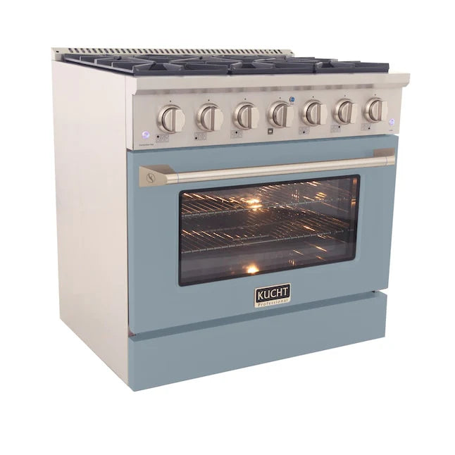 Kucht 36" Gas Range, Stainless Steel with Light Blue Oven Door, KNG361-LB