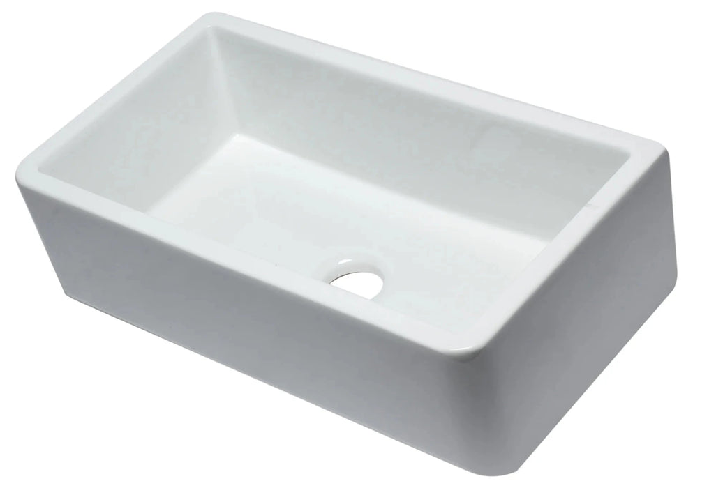 ALFI brand 33" Smooth Solid Thick Wall Fireclay Single Bowl Farm Sink AB3318SB-W