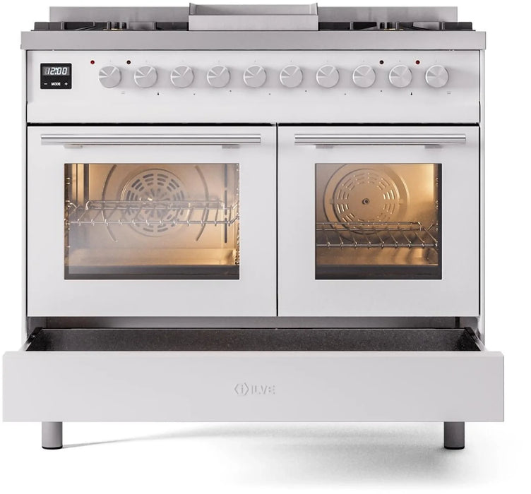 ILVE 40"Professional Plus Dual Fuel Range, White UPD40FWMPWH