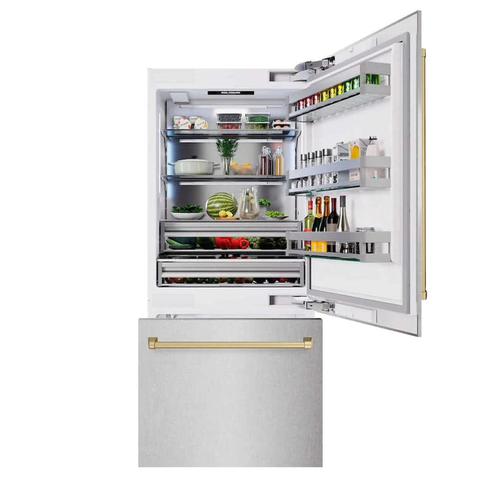 ZLINE 36" Built-In Bottom Freezer Refrigerator,Water Dispenser, Ice Maker, DuraSnow® Champagne Bronze RBITZ-SN-36-CB