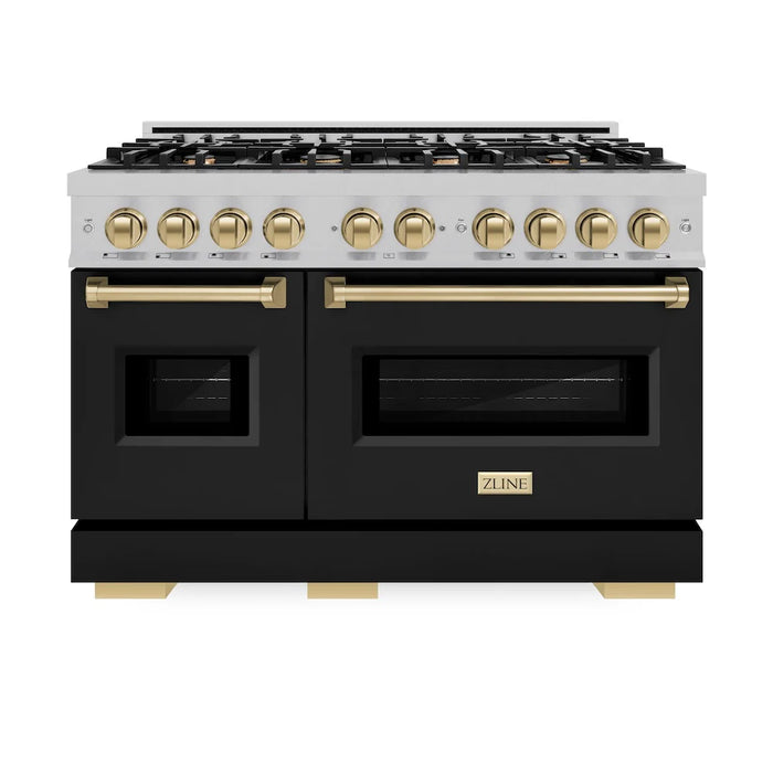 ZLINE 48"Classic Gas Range, Convection Gas Oven, Satin Stainless Steel, Black Matte Door, Accents CGRSZ-BLM-48-CB