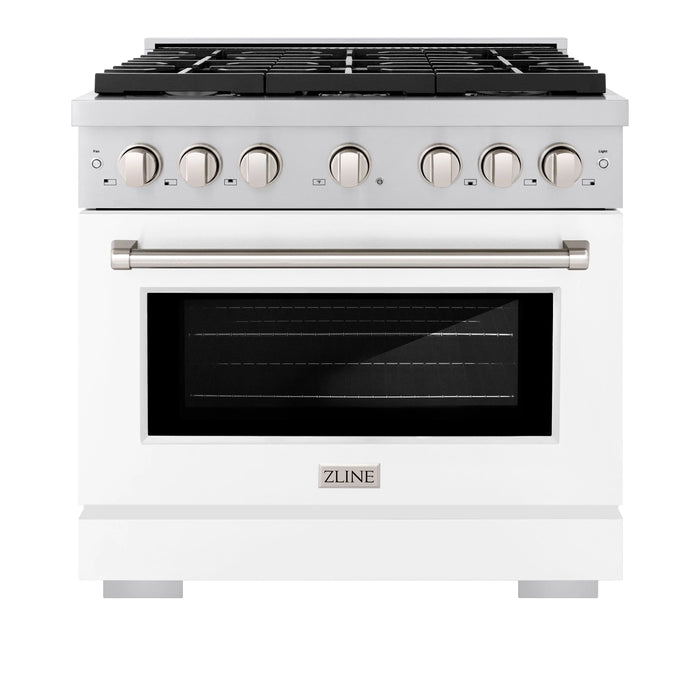 ZLINE 36"Paramount Dual Fuel Range Stainless Steel, White Matte, SDR-WM-36