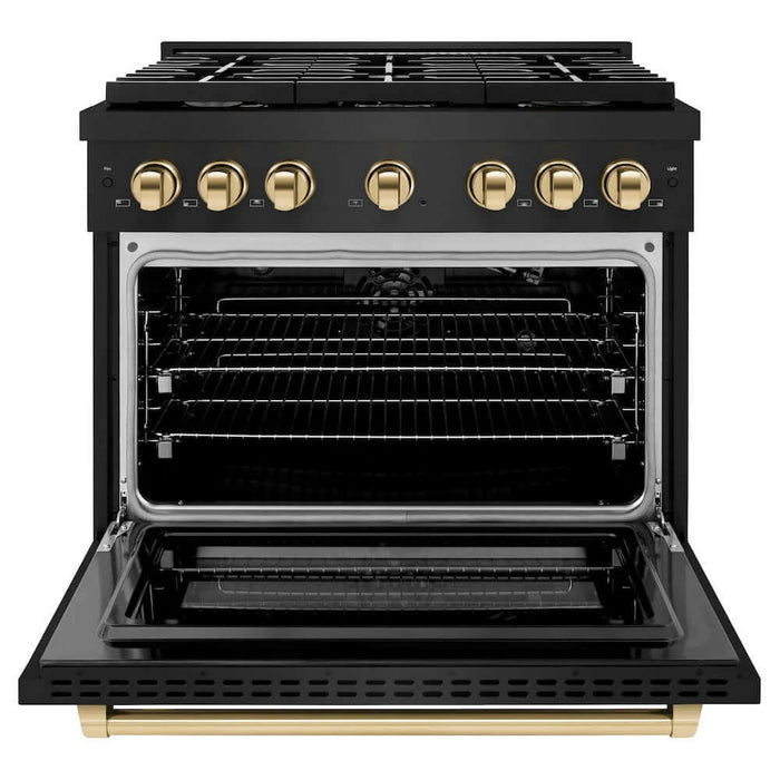 ZLINE 36"Gas Range, Convection Gas Oven, Black, Gold,SGRBZ-36-G