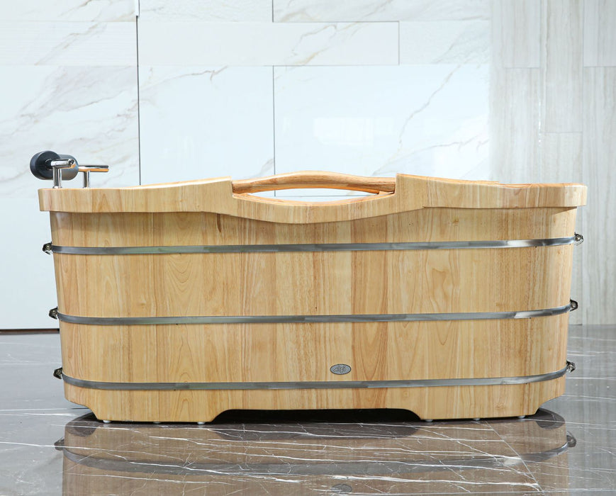 ALFI brand 61'' Free Standing Wooden BathTub, Headrest AB1163