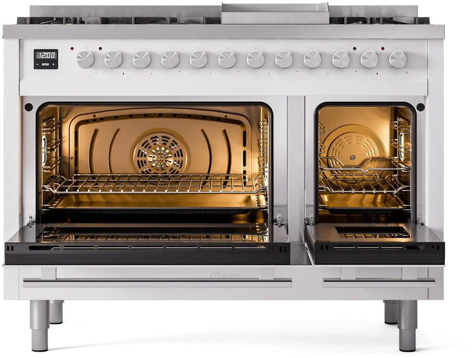 ILVE 48"Professional Plus Dual Fuel Range, White UP48FWMPWH