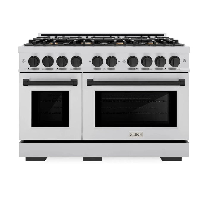 ZLINE 48" Select Dual Fuel Range Gas Cooktop Electric Convection Oven Stainless Steel Matte Black HDRZ-48-MB