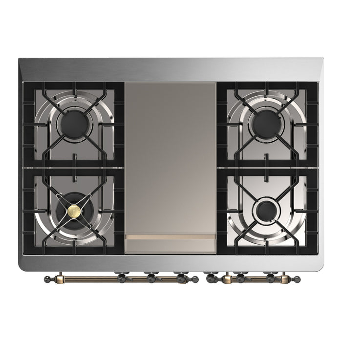 ILVE Majestic III 40" Dual Fuel, Range, Antique White, Burnished Trim UMD40FNR3AWB