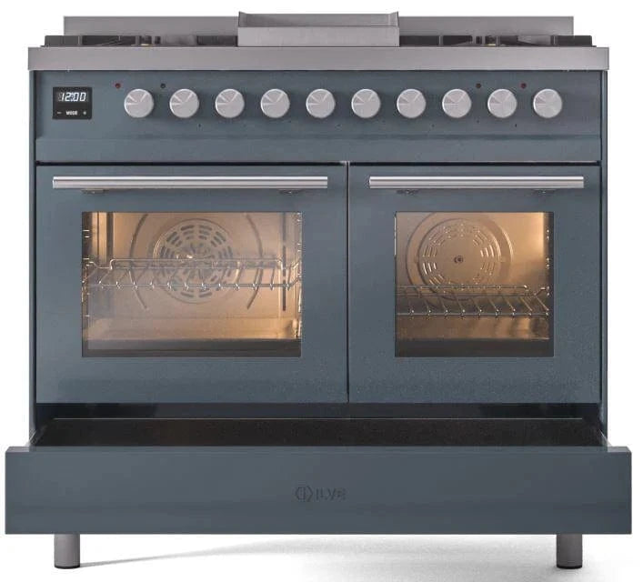 ILVE 40"Professional Plus Dual Fuel Range, Blue Grey UPD40FWMPBG