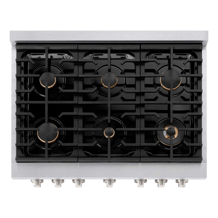 ZLINE 36"Paramount Dual Fuel Range DuraSnow® Brass Burners SDRS-BR-36