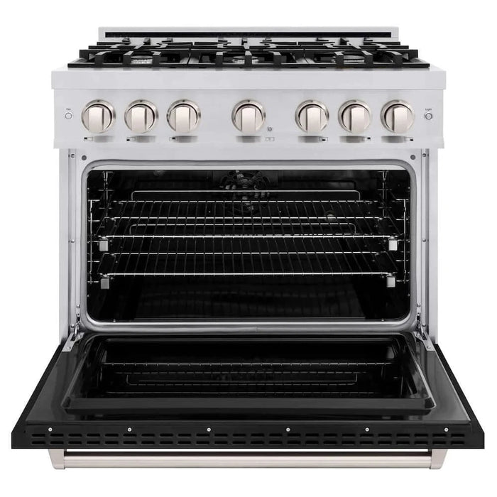 ZLINE 36" Dual Fuel Range, Gas Cooktop, Electric Convection Oven Stainless Steel, Black Matte Door CDR-BLM-36