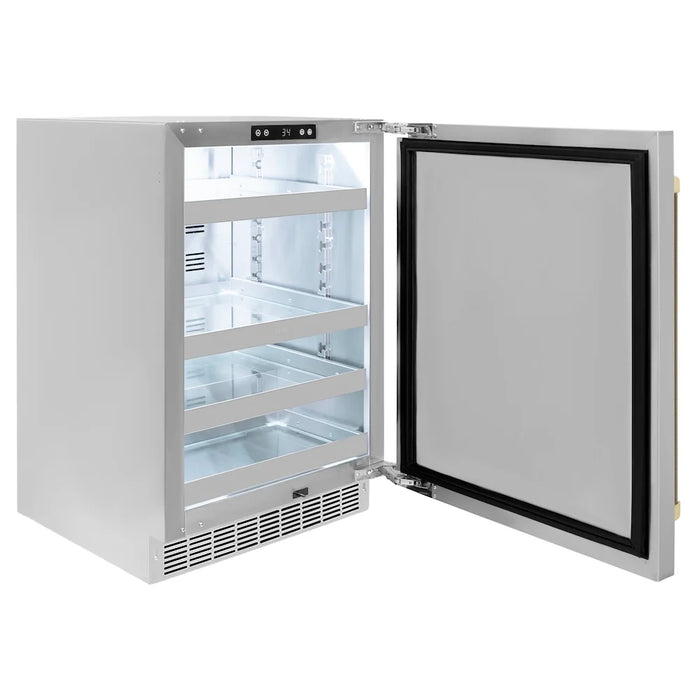 ZLINE Autograph Edition 24" Touchstone 151 Can Beverage Fridge, Solid Stainless Steel Door, Helix Handle RBSOZ-ST-24-KCB