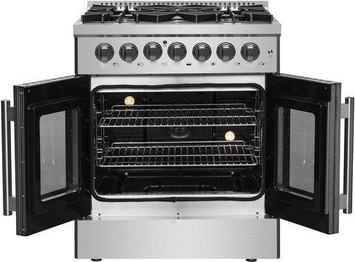 Forno Galiano 30 in. French Door Freestanding Dual Fuel Range, Gas Stove, Electric Oven, Stainless Steel, FFSGS6356-30 - Farmhouse Kitchen and Bath