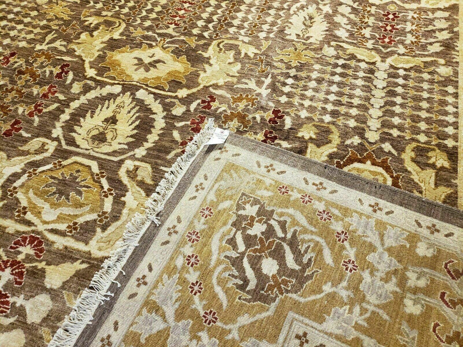 10' X 14' Handmade Pak Peshavar Chobi Agra Wool Carpet Coffee Brown Gold