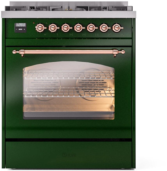 ILVE Nostalgie II 30" Dual Fuel Natural Gas Range, Emerald Green, Copper Trim UP30NMPEGP ILVE