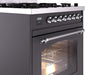 ILVE Nostalgie II 30" Dual Fuel Natural Gas Range, Matte Graphite, Chrome Trim ILVE UP30NMPMGC ILVE