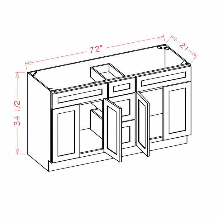 72 Inch Rustic Shaker Double Sink Bathroom Vanity with Drawers