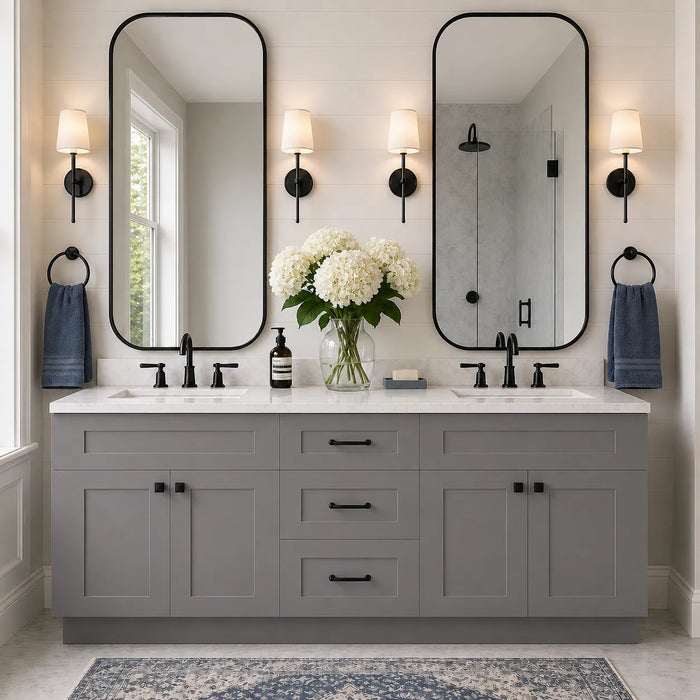72 Inch Grey Shaker Double Sink Bathroom Vanity with Drawers