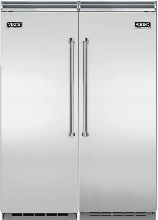 VIKING 60" Built-In Side by Side Refrigerator, Freezer Set 30" Right Hinge Refrigerator, 30" Left Hinge Freezer, Trim Kit, Stainless Steel 734339 VIKING