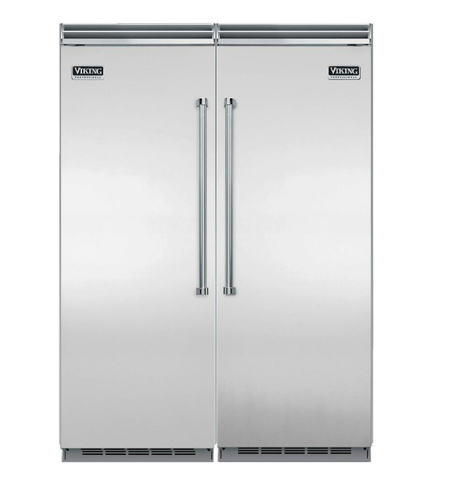 VIKING 60" Built-In Side by Side Refrigerator, Freezer Set 30" Right Hinge Refrigerator, 30" Left Hinge Freezer, Trim Kit, Stainless Steel 734339 VIKING