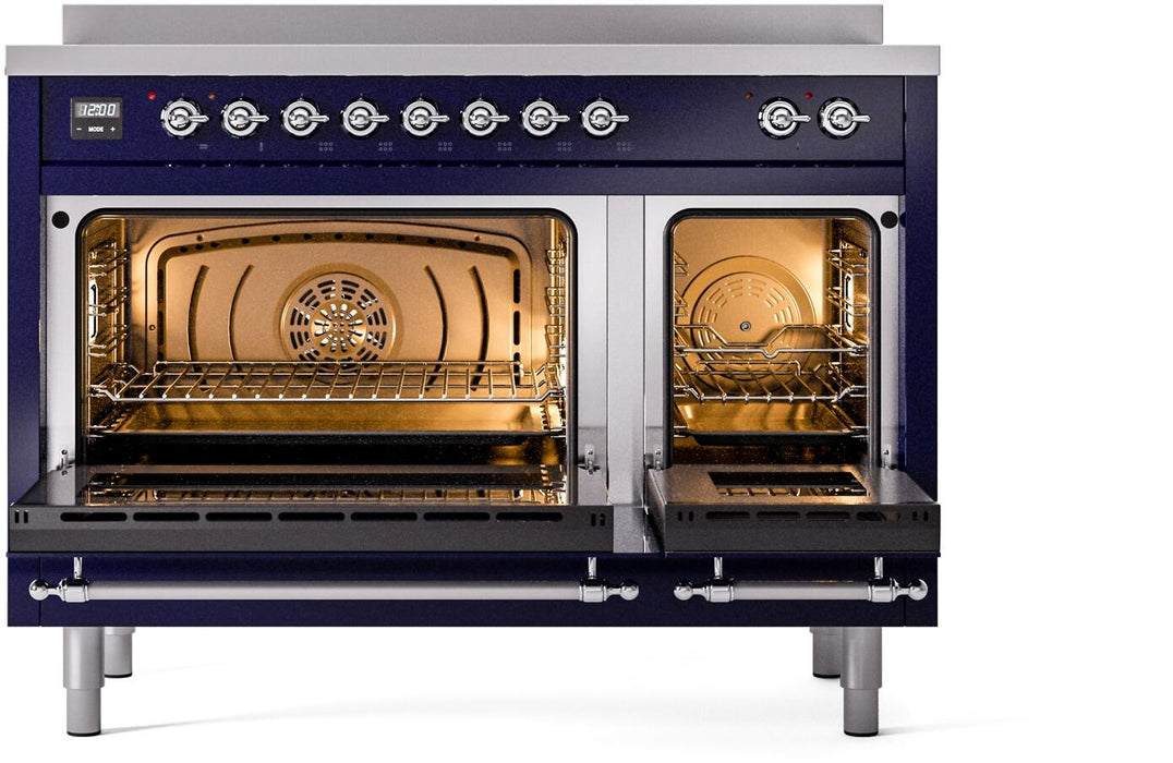 ILVE Nostalgie II 48" Electric Range, Blue, Chrome Trim UPI486NMPMBC ILVE