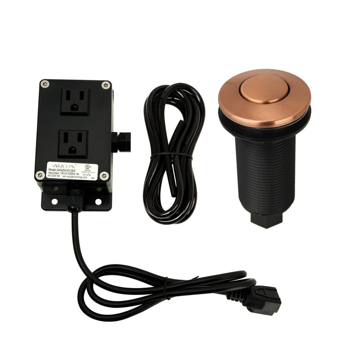 Dual Outlet Copper Garbage Disposal Kitchen Air Switch Kit - AK79001B-C
