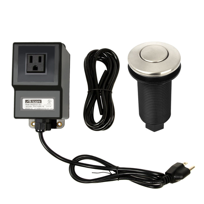Single Outlet Brushed Nickel Garbage Disposal Kitchen Air Switch Kit - AK79001A-BN