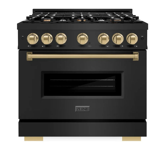 ZLINE 36" Classic Gas Range, Convection Gas Oven Black Stainless Steel, Champagne Bronze CGRBZ-36-CB