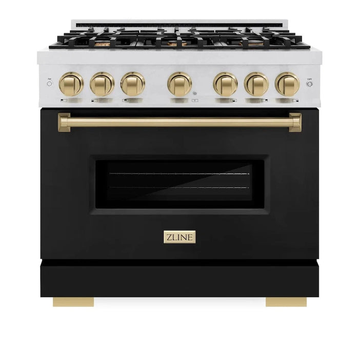 ZLINE 36"Classic Gas Range, Convection Gas Oven, DuraSnow® Stainless Steel, Black Matte Door Champagne Bronze CGRSZ-BLM-36-CB