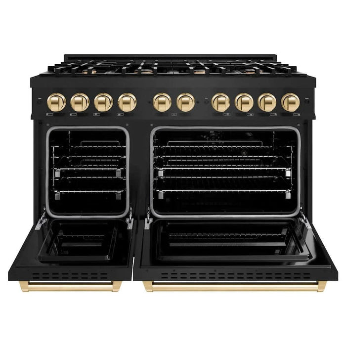 ZLINE 48" Classic Gas Range, Convection Gas Oven Black Stainless Steel, Gold CGRBZ-48-G