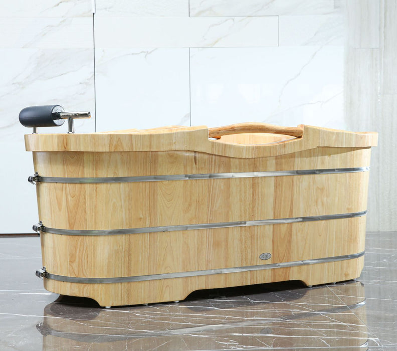 ALFI brand 61'' Free Standing Wooden BathTub, Headrest AB1163