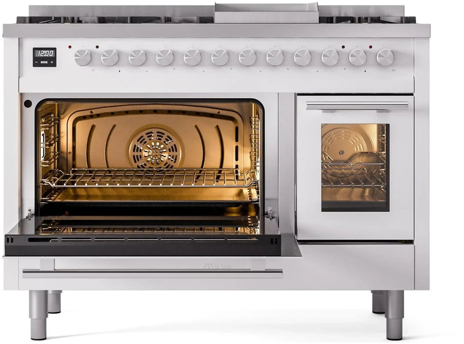 ILVE 48"Professional Plus Dual Fuel Range, White UP48FWMPWH