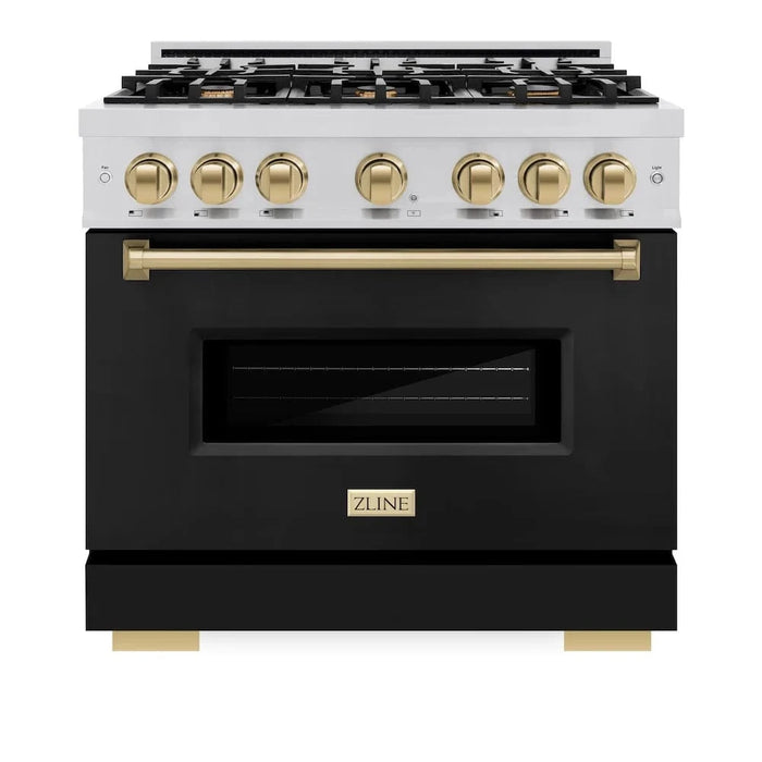 ZLINE 36" Classic Gas Range, Convection Gas Oven Stainless Steel, Black Matte Door Champagne Bronze CGRZ-BLM-36-CB
