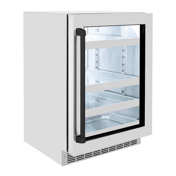 ZLINE 24" Touchstone 151 Can Beverage Fridge DuraSnow® Stainless Steel Glass Door And Champagne Bronze Handle RBSOZ-SN-24-CB