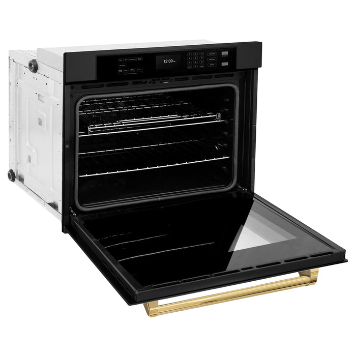 ZLINE 30 ". Professional True Convection Single Wall Oven, Air Fry, Self Clean, Black Stainless Steel, Gold WASBZ-30-G