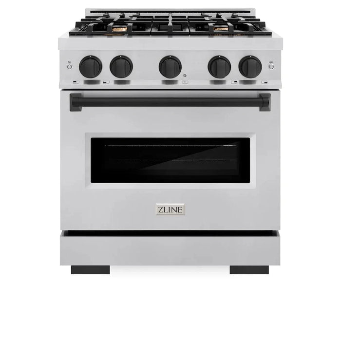 ZLINE 30" Classic Gas Range, Convection Gas Oven Stainless Steel, Matte Black CGRZ-30-MB