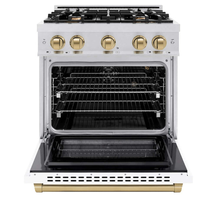 ZLINE 36" Select Gas Range Convection Gas Oven DuraSnow® Stainless Steel White Matte Door Champagne Bronze HGRSZ-WM-36-CB