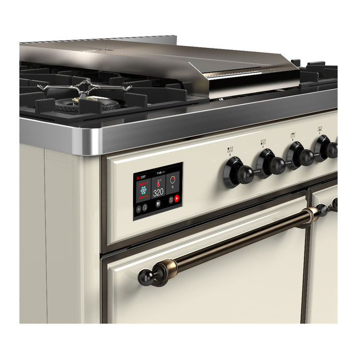 ILVE Majestic III 40" Dual Fuel, Range, Antique White, Burnished Trim UMD40FQNR3AWB