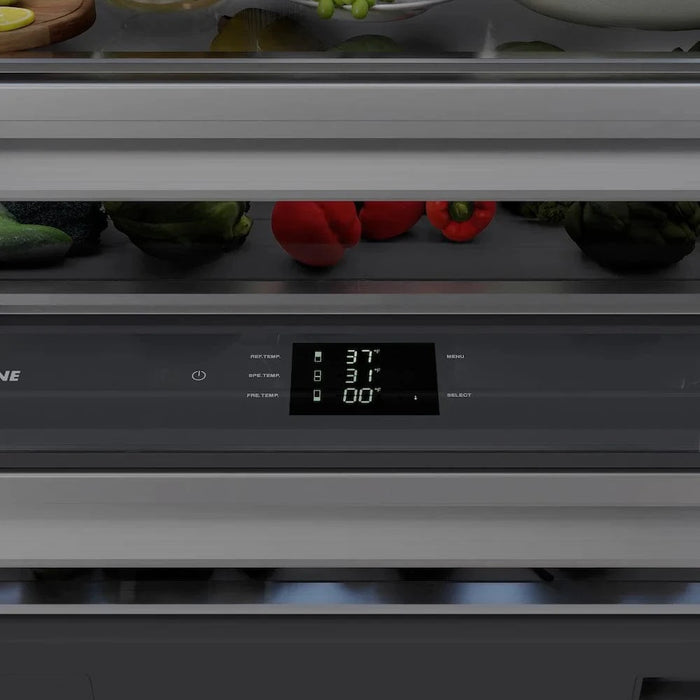 ZLINE 36" Built-In Bottom Freezer Refrigerator with Water Dispenser, Ice Maker, Stainless Steel, Graphite Gray Interior, Polished Gold GRBIVZ-304-36G