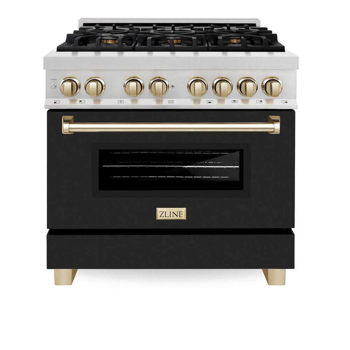 ZLINE 36" Autograph, Dual Fuel Range, Black Door, Gold, RASZ-BLM-36-G