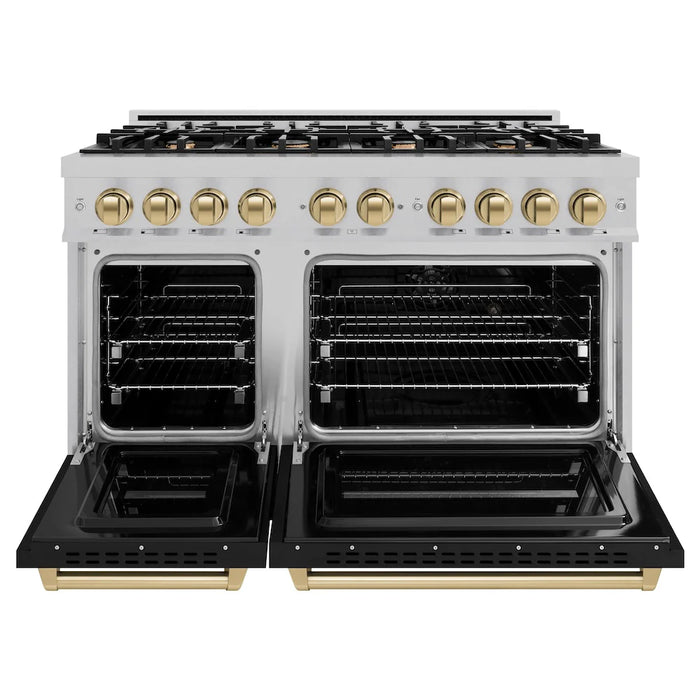 ZLINE 48"Classic Gas Range, Convection Gas Oven, Satin Stainless Steel, Black Matte Door, Accents CGRSZ-BLM-48-CB