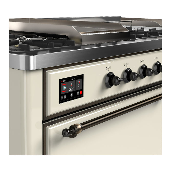 ILVE Majestic III 60" Dual Fuel Range, Antique White, Burnished Trim UM60FSQNR3AWB