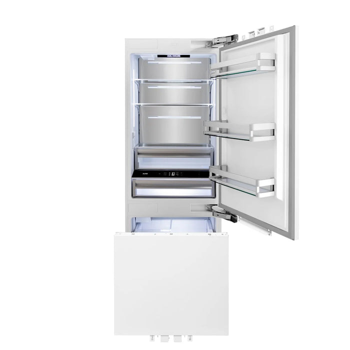 ZLINE Autograph Edition 30" Panel Ready Built-In Bottom Freezer Refrigerator, Water Dispenser, Ice Maker, Accents RBIVZ-30-CB