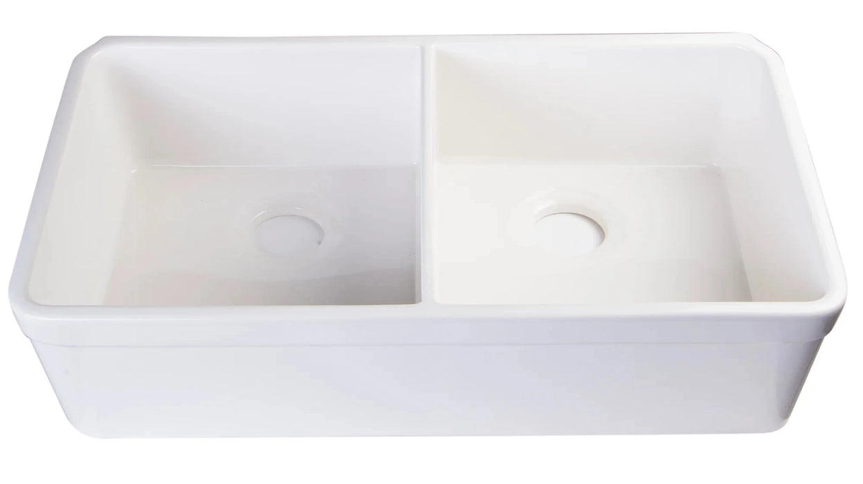 ALFI brand 32" Double Bowl Fireclay Undermount Kitchen Sink AB512UM-W