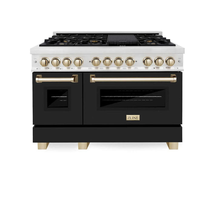 ZLINE 48" Autograph, Dual Fuel Range, Black Door, Gold, RASZ-BLM-48-G