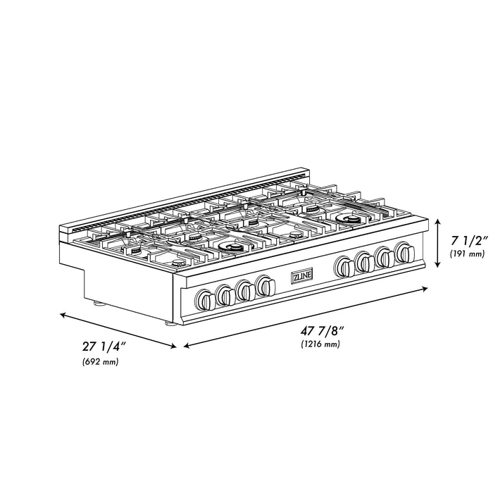ZLINE Porcelain Rangetop, DuraSnow®, 4 Brass Burners, RTS-BR-GR