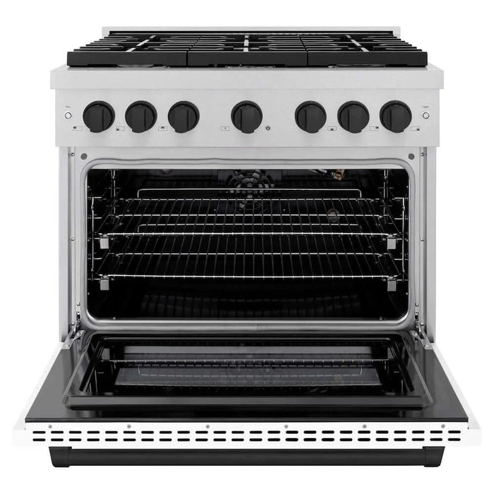 ZLINE 36"Gas Range, Convection Gas Oven, DuraSnow® White Matte, Matte Black SGRSZ-WM-36-MB